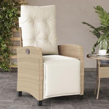 Sillón reclinable de jardín con reposapiés ratán PE beige vidaXL