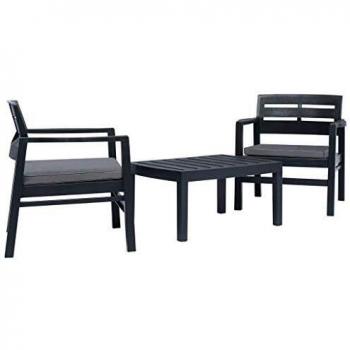 vidaXL 3 Piece Anthracite Plastic Garden Lounge Set