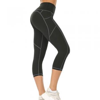 Puimentiua Yoga Pantalones recortados de Mujer Leggings Elásticos de Cintura Alta con Bolsillos para Deporte-XL