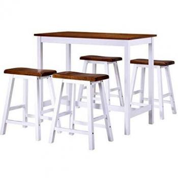 vidaXL Set Mesa Taburete Bar 5 Piezas Madera Mesilla Silla Mebles Bistró Salón