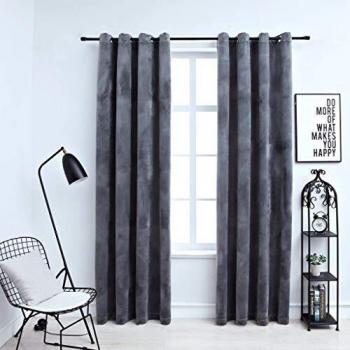 vidaXL Cortinas Opacas y Anillas, 2 Unidades, Terciopelo, 140 x 225 cm, Color Gris