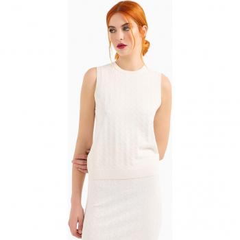 Top de mujer sin mangas de punto viscosa con logo jacquard - Armani Exchange - Color Offwhite - Talla S