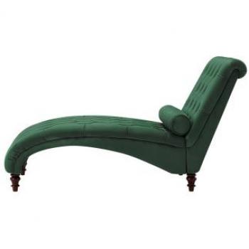 Chaise Longue Chesterfield de Velluto Verde Oscuro con Botones y Patas de Madera