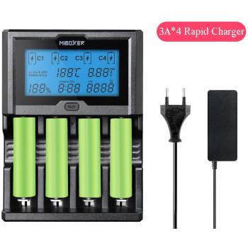 Miboxer Ecig 18650 Cargador de batería Universal 4 ranuras Pantalla LCD Cargador rápido inteligente automático 3.0A / ranura total 12A simultáneamente para Li-ion / IMR / INR / ICR / Ni-MH / Ni-Cd / RCR123 Kit de inicio de Vape Cargador de batería