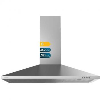 Cecotec Bolero Flux PM 903500 Campana Extractora Piramidal de 90cm Inox, Succión 350m3/h, Motor 65W, Clase B, Control Mecánico, 3 Niveles de