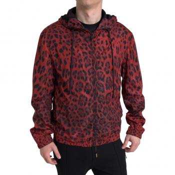 Dolce & Gabbana Red Leopard Hooded Bomber Full Zip Jacket - IT48 | M