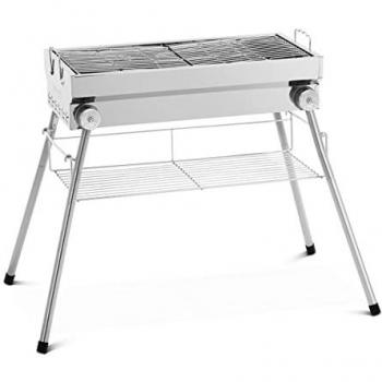 Barbacoa de carbón vegetal plegable con estante y rejilla abatible, 53 x 26 cm, acero inoxidable y acero galvanizado - Royal Catering