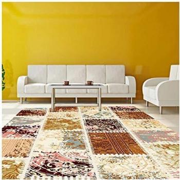 Alfombra rectangular moderna de 160x230 cm con motivos barrocos en color crema - Patchwork Chic