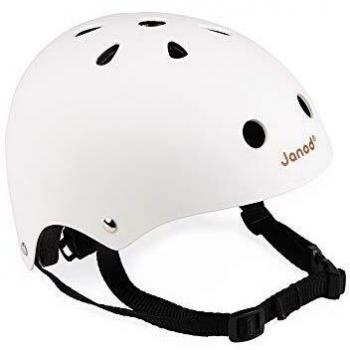 Janod - J03277 - Casco blanco personalizable, talla S, ajustable de 47 a 54 cm con 11 orificios de ventilación, y bicicleta natural de equilibrio Bikloon para niños a partir de 3 años