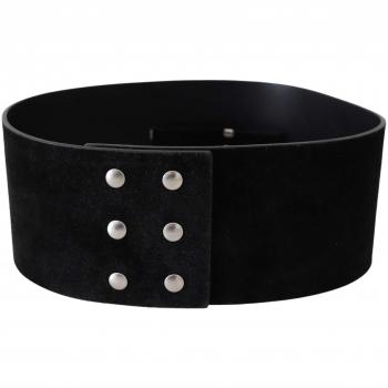 GF Ferre Black Leather Wide Silver Logo Design Buckle Belt - 70 cm / 28 Inches