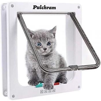 Pulchram Puerta de Mascota, Colgajo de Gato, Colgajo de Gato Magnético de 4 Vías, Colgajo de Gato/Perro con Túnel- Fácil de Instalar 20 * 19 * 16 cm