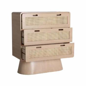 Cómoda de Madera de Pino en Color Natural y Marrón con 3 Cajones, Dimensiones 82x40x92cm