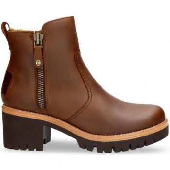 Panama Jack Women's Pauline B9 Brown Leather Waterproof Heeled Ankle Boots