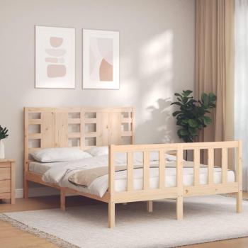 Cama de matrimonio con cabecero de madera maciza y estructura de lana redonda en color marrón Vidaxl