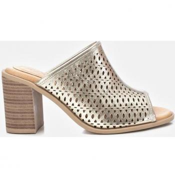 Sandalias de tacón de piel para mujer en color plata