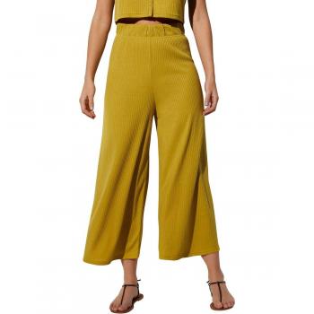 Ysabel Mora - Pantalón capri de playa de corte ancho y cintura fruncida lima