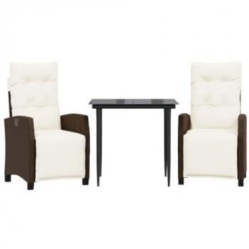 3-Piece Brown Poly Rattan Garden Dining Set with Cushions