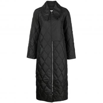 Ganni Women's Black Ripstop Quilted Coat - Size 6 (36)