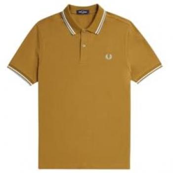 Fred Perry Men's Twin Tipped Short Sleeve Polo Shirt - Dark Caramel / Snow White / Silver Blue