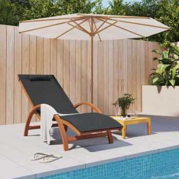 Gray Textilene Sun Lounger with Solid Poplar Wood and Pillow