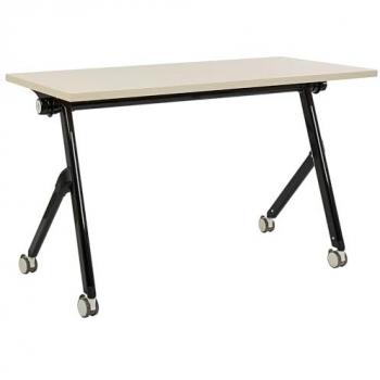 Escritorio Rectangular Plegable con Ruedas 120 x 60 cm Estructura Metálica Madera Clara y Negra Estilo Moderno