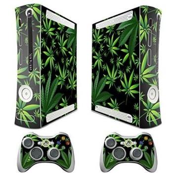 247Skins - Skin despegable para Xbox 360 y mandos, diseño de hojas de marihuana, color negro