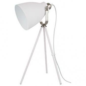 Lámpara de Mesa Vintage Retro E27 con Pie Trípode en Aluminio y Nickel Blanco