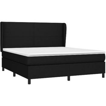 Cama box spring con colchón viscoelástico de espuma, protector, muelles ensacados, adaptable, acolchado reversible, tela negra 160x200 cm