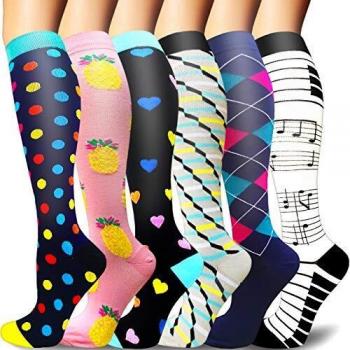 Sooverki Calcetines de compresión para Mujeres y Hombres 20-25 mmHg es el Mejor Graduado atlético, Correr, Volar, Viajar, Enfermeras 16-Multicolor-6 Pares S/M