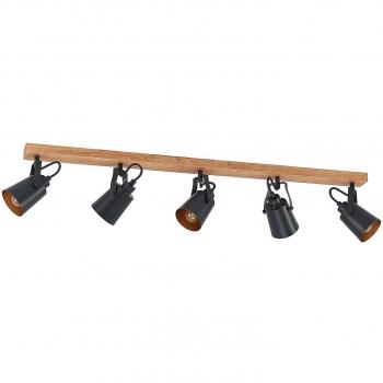 Lindby Kimban foco de techo moderno de madera marrón con 5 luces E14 para salón y comedor