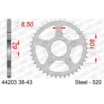 Corona de acero estándar AFAM 44203 - 520, Rueda dentada para cadena AFAM 44203-43