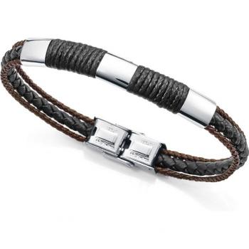 Pulsera de hombre Viceroy Magnum de piel negra y marrón con cordón negro y detalles de acero