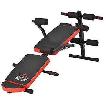 HOMCOM Banco de Abdominales Plegable Ajustable en Altura Banco de Sentadillas con Soporte para Piernas Regulable para Entrenamiento en Hogar Oficina 148x58x52-65 cm Negro