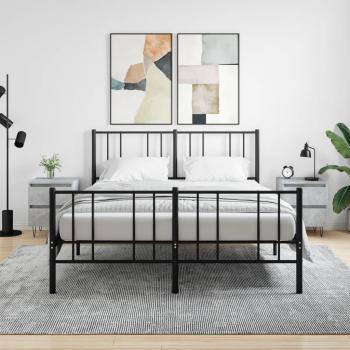 Mesa de noche de madera ingeniería gris con acabado de hormigón, dimensiones 40x35x50 cm, set de 2 piezas