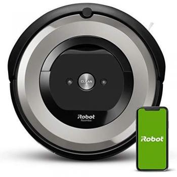 Robot aspirador con conexión Wi-Fi iRobot Roomba e5154, 2 cepillos de goma multisuperficie, óptimo para mascotas, Compatible con asistente de voz, Depósito lavable, Color Plata