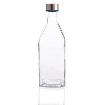 Botella Cuadrada de Vidrio Quid Habitat 1L Ecológica y Reciclable con Tapón, Fácil de Limpiar, Higiénica y Apta para Frigorífico