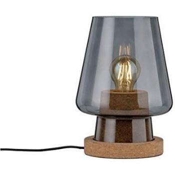 Lámpara de mesa Paulmann Iben 1xE27, vidrio ahumado y corcho, 25.5 cm