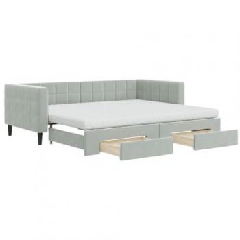 Sofá cama nido extraíble con cajones de terciopelo gris claro 90x200 cm