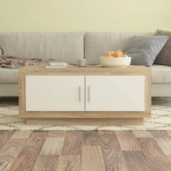 Mesa de centro blanca y roble Sonoma 102x50x45 cm en madera contrachapada