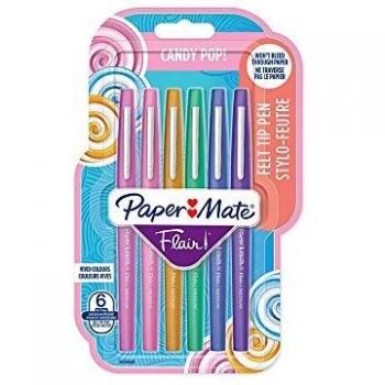 Rotuladores de fibra Paper Mate Flair Candy Pop, punta media, colores assortidos, estuche de 6