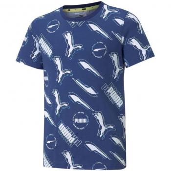 Camiseta de Manga Corta Infantil Puma AOP Azul oscuro