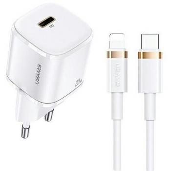 Cargador de pared Usams 1xUSB-C T36 Mini 20W + cable USB-C a Lightning PD 3.0 Carga Rápida