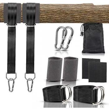 Correas de Hamacas para Exteriores 150 cm, Correas de Columpios de Árbol,2 Mosquetones de Alta Resistencia y Anillos en D,Capacidad para 500KG con 2 Almohadillas de Protección para árboles
