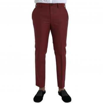 Dolce & Gabbana Maroon Wool Slim Fit Men's Dress Pants - IT48 | M