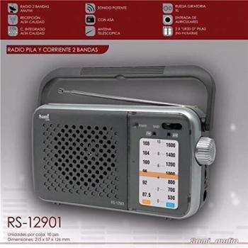 SAMI-RS12901 Radio analógica SAMI de 2 Bandas FM/Am recepción Rueda giratoria XL y Antena telescópica. con asa y Circuito Integrado