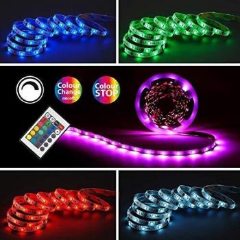 Tira LED Briloner 10m RGB interior con control remoto, autoadhesiva y regulable