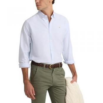 Silbon - Camisa Sport Oxford Raya Parche Celeste Manga Larga para Hombre Talla S