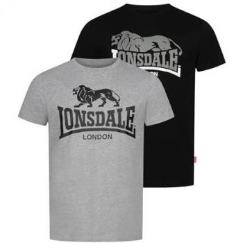 Camiseta Lonsdale Loscoe para Hombre (Pack Doble) Gris y Negro 3XL