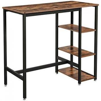 Mesa de Bar Industrial con 3 Estantes, Estructura de Hierro Estable, Fácil de Montar, Marrón Rústico, Dimensiones 109x60x100 cm