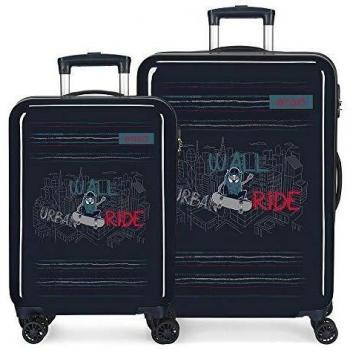 Enso Wall Ride Juego de Maletas Azul 55/68 cms Rígida ABS Cierre combinación 104L 4 Ruedas Dobles Equipaje de Mano